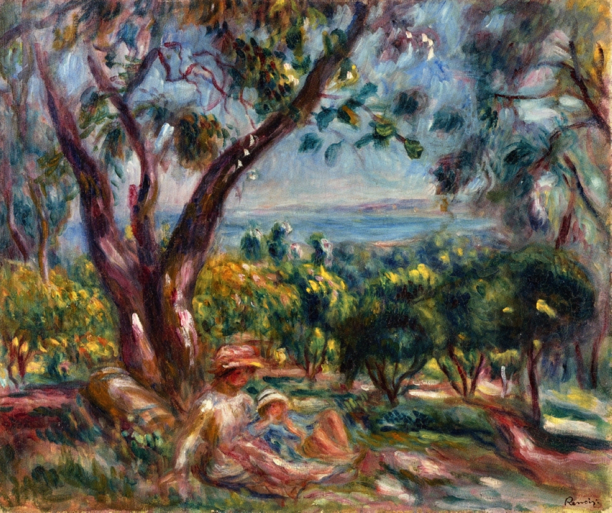 Cagnes Landscape with Woman and Child - Pierre-Auguste Renoir painting on canvas